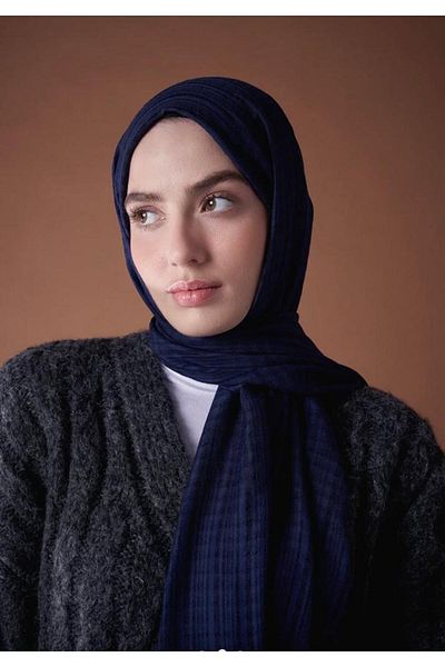 Modakaşmir Aminenesil Misto Cotton Navy Blue Color Shawl