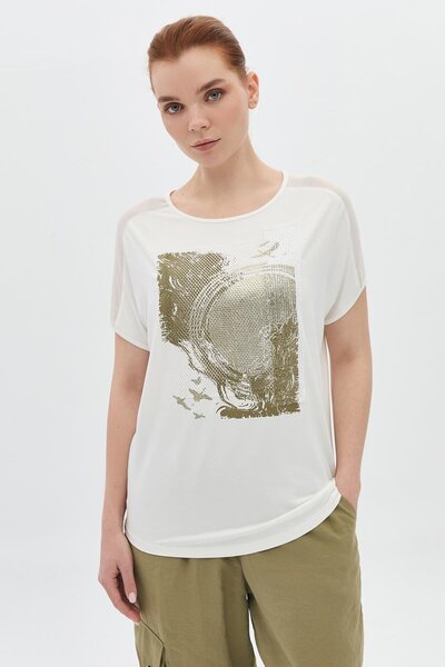 DAIDO Mesh Printed Sequined T-Shirt