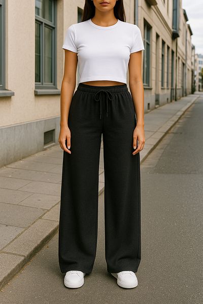 FV Aerobin Fabric High Waist Lace up Elastic Comfortable Loose Wide Leg Summer Trousers
