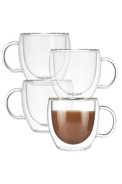 Quasar & Co. Set of 4 Dubli ® Double Walled Cups, 250 Ml, Heat Resistant, D 8 Cm, H 9 Cm, Transparent