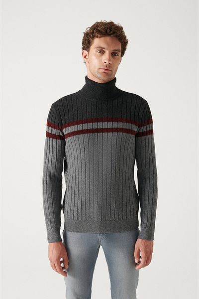 Avva Anthrazitfarbener Wollpullover mit Rollkragen für Herren A22y5021