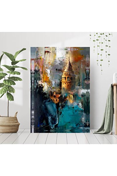 HDART Soyut Modern Yağlı Boya Görünümlü İstanbul Galata Kulesi Dekoratif Kanv...