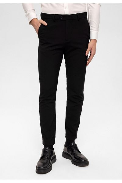 Antioch Black Men's Slim Fit Trousers with Accessory Detail