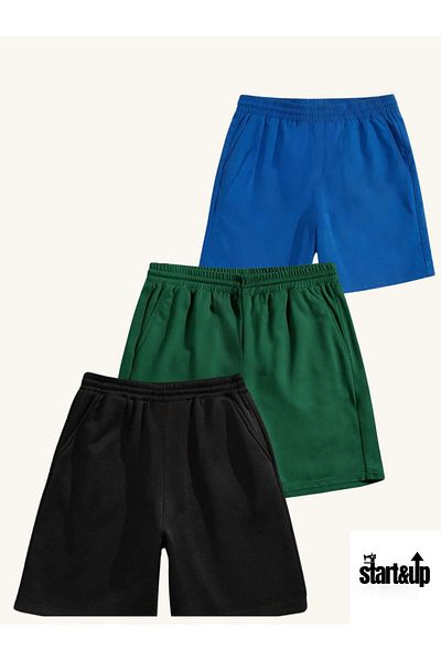 QUEENSTOWN Unisex Solid Color 3-Pack Large Size Loose Summer Shorts