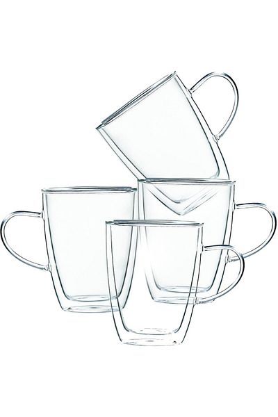 Quasar & Co. Set of 4 Double Walled Mugs, ®, 350 Ml, Heat Resistant, Transparent