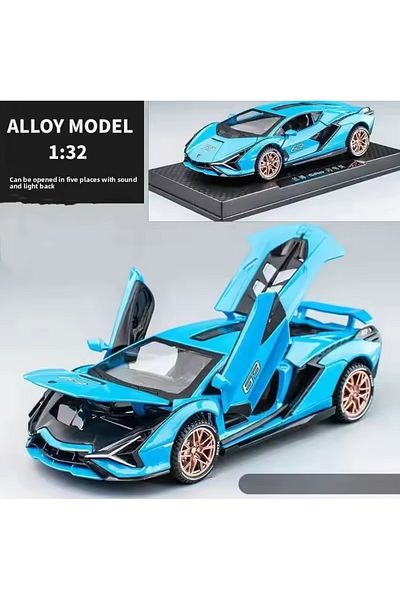 tmtoysandmore لامبورغيني سيان لايت ساوند دييكاست معدن موديل باب غطاء صندوق السيارة قابل للفتح 1:32
