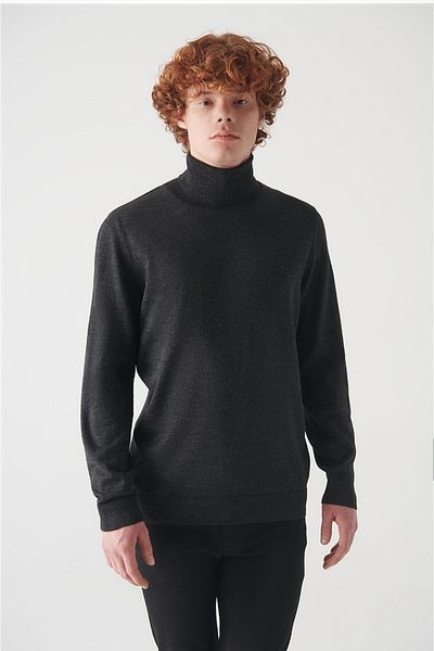 Avva Anthrazitfarbener Rollkragenpullover aus Wollmischung für Herren E 005014