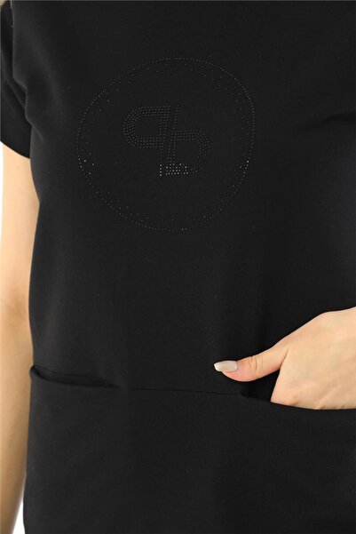 penyebizden Γυναικείο φόρεμα με λεπτομέρεια 2 κλωστών από μαύρη πέτρα