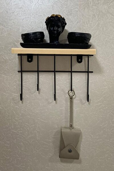 Jusso Decorative Hanger 5-Piece Hanger Organizer Keychain Wooden Shelf Black Key Hanger Entrance