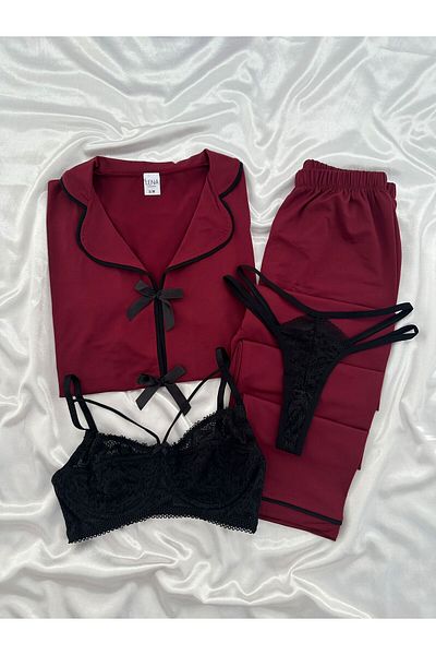 Lena Homewears Set de pijamale cu mânecă scurtă pentru femei, cu lenjerie de corp cu fundă