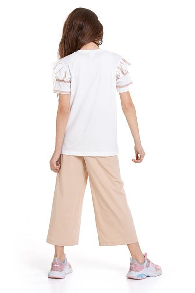 CiciTime Çocuk Modası Girl's Sleeve Ruffled Heart Embroidered Daily Comfortable Summer Suit