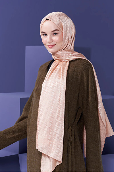 Modakaşmir Mini Crow's Feet Pattern Sand Beige Natural Jacquard Shawl