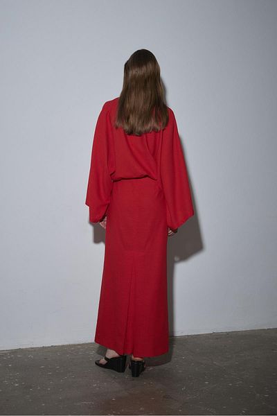 Suud Collection Red Jaylen Bat Sleeve Linen Blouse