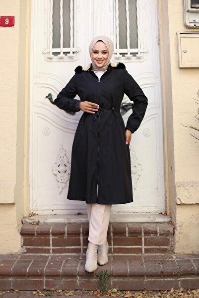 HARMAN BUTİK Γυναικείο παλτό Bondıt με κουκούλα - Σφιχτό στη μέση