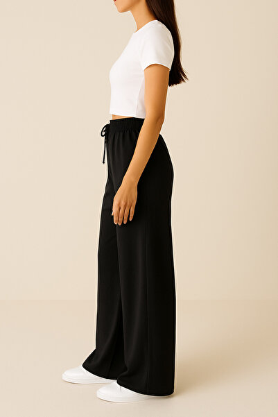 FV Aerobin Kumaş Yüksek Bel Bağcıklı Lastikli Rahat Bol Paça Yazlık Pantolon