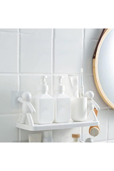 omilife Yapışkanlı Çöp Adam ve Kuğu Motifli 2li Banyo Mutfak Kozmetik ve Baharat Organizer Rafı
