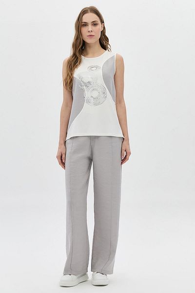DAIDO Round Neck Gray Garnished Foiled T-Shirt