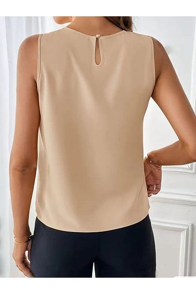 leyla sanat sanata yeni bir bakış açısı Leyla Art a New Perspective on Art Women's Zero Sleeve Crew Neck Front Pleated Imported Crepe Blouse