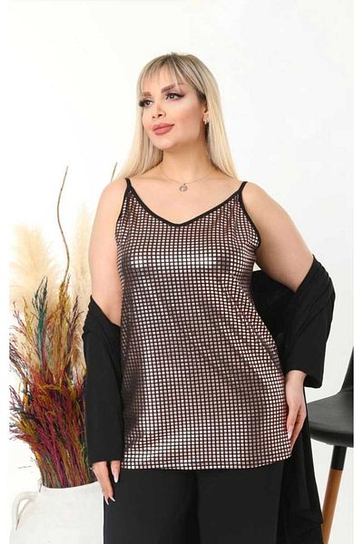 ViolettaXL Kadik Large Size Si̇Yah Back, Front Foil Printed Suspender Vi̇Skon Blouse