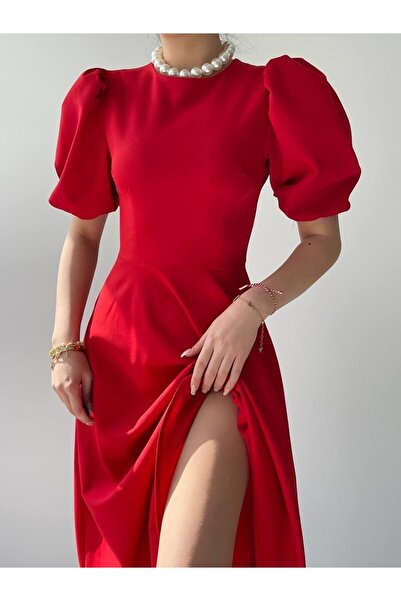 JANES Women's Balloon Sleeve Crew Neck Wide Cut Dress, Special Occasion Dress