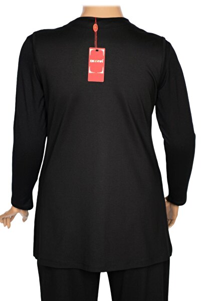 Hermevsim Hesna Women's Seren Large Size Stone Detailed Combed Cotton Black Vest