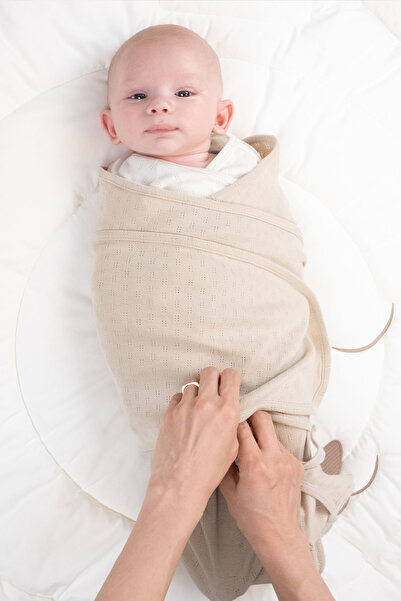 Little Gusto Beige Colored Organic Cotton Pointel Newborn Swaddle Overalls