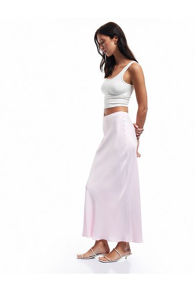 Koton Viscose Fabric Normal Waist Long Flared Satin Skirt
