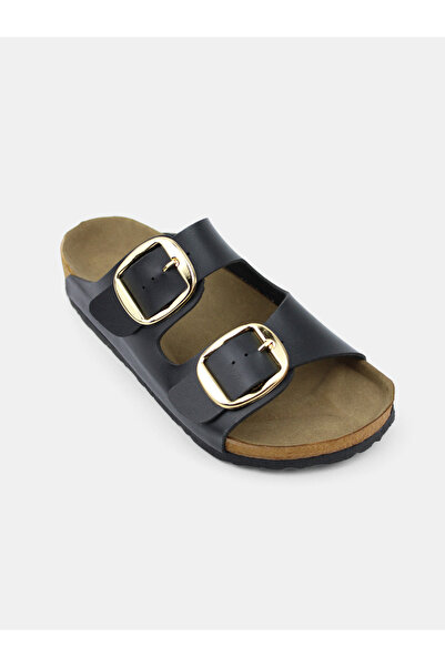 MAGGIO Μαύρες άνετες γυναικείες παντόφλες με διπλή πόρπη