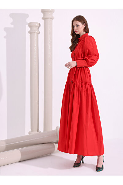 Store Wf Women's Red Taffeta Long Dress