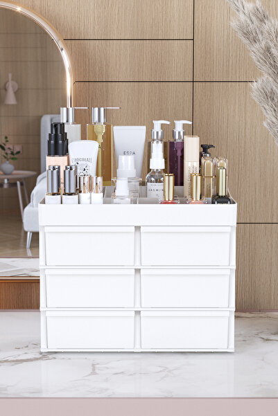 Pufwin Home Paris Xl 6 Çekmeceli Makyaj Kozmetik Banyo Yüz Serumu Masa Düzenleyici Saklama Kutusu Organizer