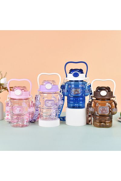 ARVALE 1 Liter Water Bottle with Astronaut Figure |   With Straw and Wide Mouth |   Neck Strap |   Bpa Free