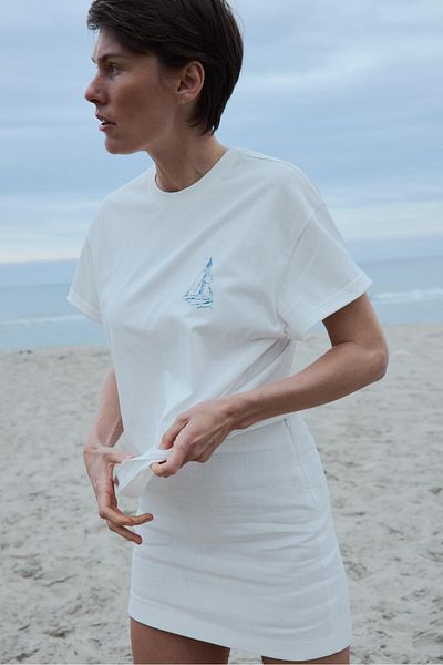 Suud Collection Λευκή 100% λινό Nora Basic φούστα