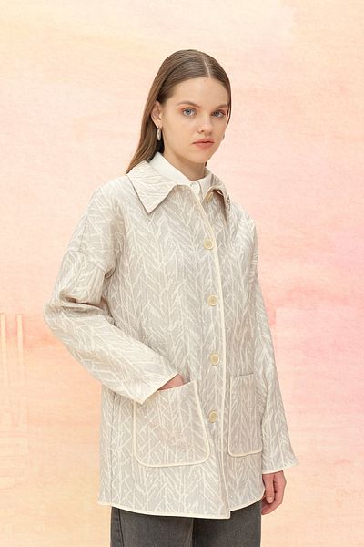 Nihan Brooch Detailed Jacquard Jacket Gray