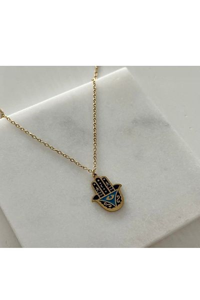 gaila design Navy Blue Steel Hamsa Necklace