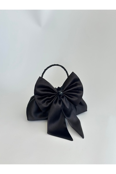 posst bag Geantă de mână pentru rochie de seară cu fundă din satin negru