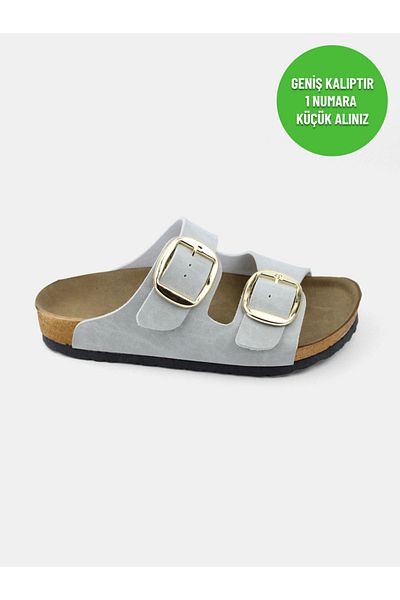 MAGGIO Women's Gray Double Buckle Slippers Comfortable