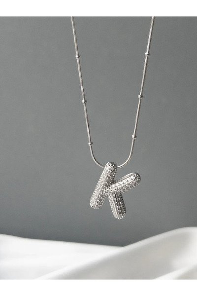 İNN JEWELLERY Kararmaz Çelik Zirkon Taşlı Balon Kolye-Gümüş Renk