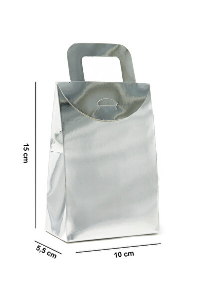 repro design Gümüş Metalize 10 X 15 X 5,5Cm Büyük Boy Çanta Model Hediyelik,  Kına Çerez Ve Hediye Kutusu 10 Adet