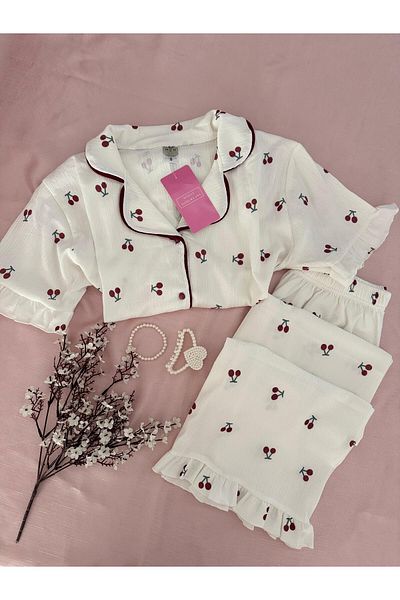 MH Moony Homewears 2 Pcs Prunus Avium Bürümcük Short Sleeve Cherry Pajamas