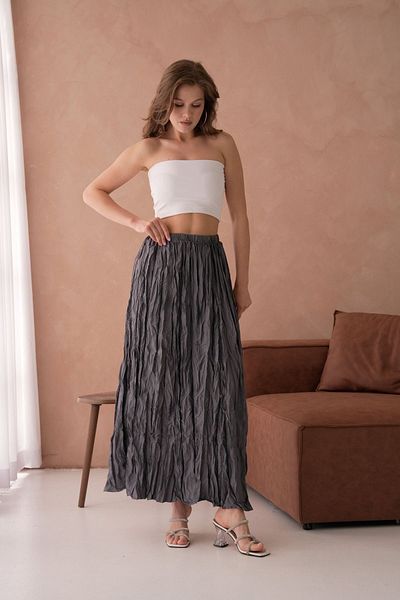 Modayıldızlar Gray Wrinkled Pocketless High Waist Women's Midi Skirt