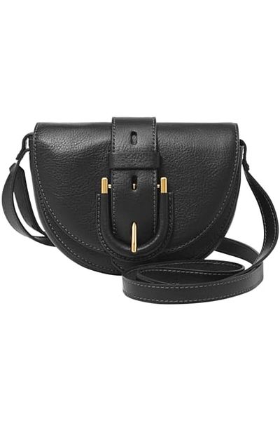 Fossil Women's Harwell Leather Small Flap Crossbody Purse Handbag, Black