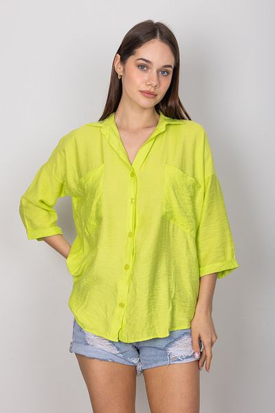 stilsepeti Women's Yellow Double Pocket Fakir Sleeve Bodrum Fabric Summer Shirt Tll-10005690147