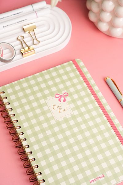 Matt Notebook B5 17X24 cm Spiral Elastic Plain, Unlined Undated Notepad Gingham