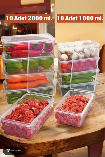 storeks 10 Pieces 2 Lt. 10 Pieces 1 Lt. Self-Covered Deep Freezer Suitable for Freezer Storage Container Organizer