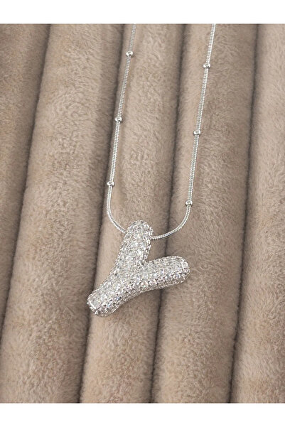 İNN JEWELLERY Kararmaz Çelik Zirkon Taşlı Balon Kolye-Gümüş Renk