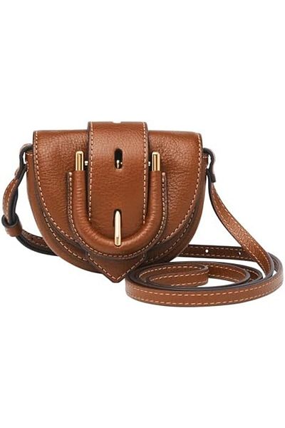 Fossil Women's Harwell Leather Micro Flap Crossbody Purse Handbag, Brown