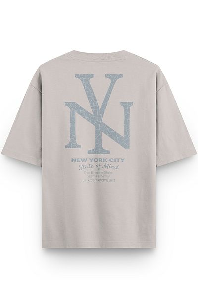 Overoz Μπλουζάκι με πέτρινο χρώμα Semi Oversize New York City Written Printed Oversize Written Unisex T-shirt 1384