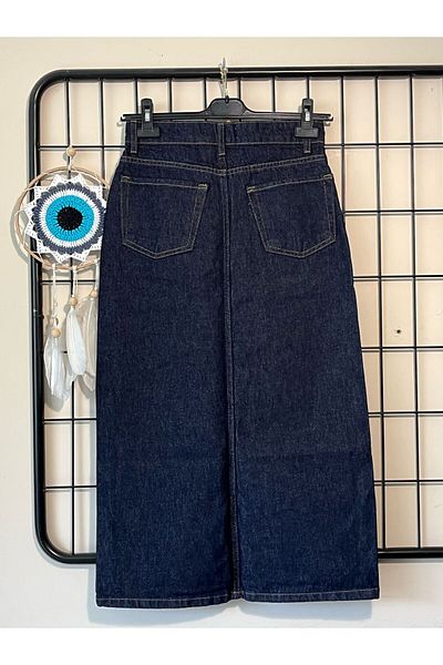 Dema Cotton Navy Blue Dark Washed Denim Skirt