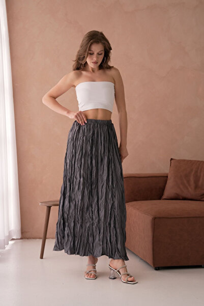 Modayıldızlar Γκρι γυναικεία μίντι φούστα με ψηλή μέση χωρίς τσέπες