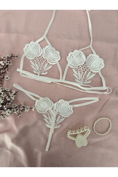 MH Moony Homewears Floral White String Bralet Set